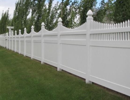 6 ft scalloped white vinyl privacy fence